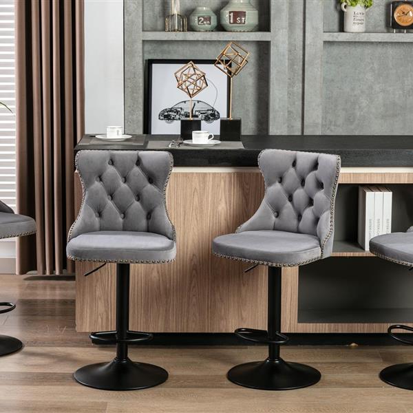 Furniture,Swivel Velvet Barstools Adjusatble Seat Height from 25-33 Inch,17.7 inch base, Modern Upholstered Bar Stools with Backs Comfortable Tufted for Home Pub and Kitchen Island,Gray,Set of 2