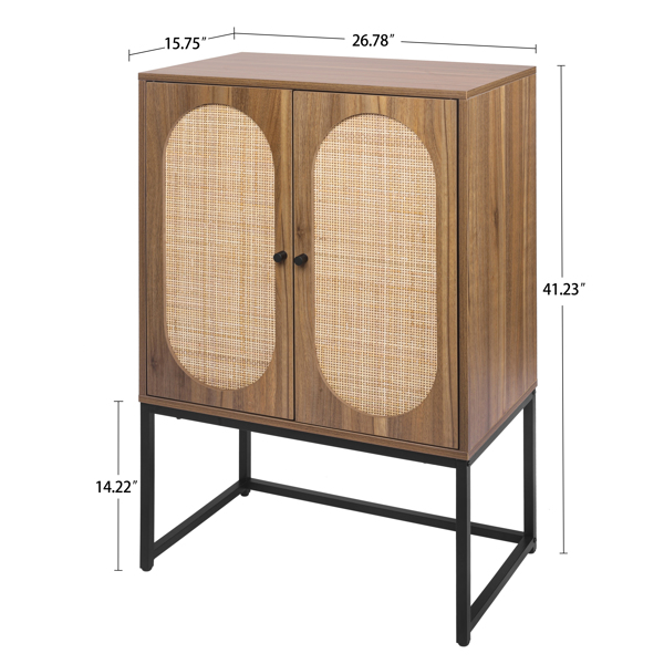 Natural rattan,  2 Door high cabinet, rattan, Built-in adjustable shelf, Easy Assembly, Free Standing Cabinet for Living Room Bedroom 