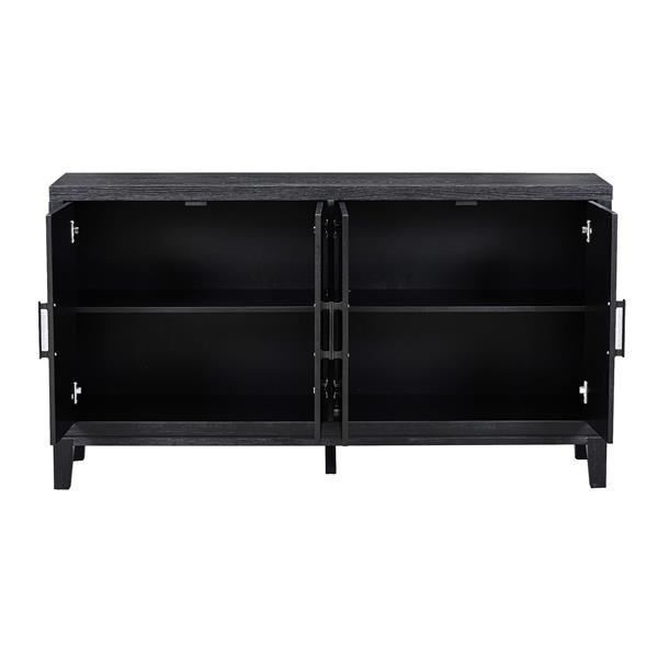 4-door Retro Sideboard with Adjustable Shelves, Two Large Cabinet with Long Handle, for Living Room and Dining Room (Black)