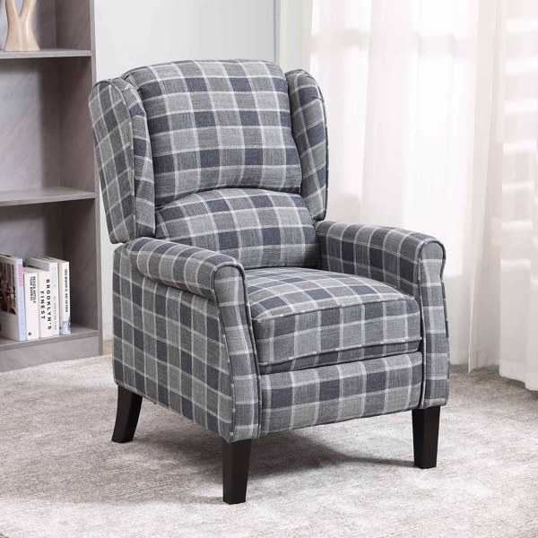 Tartan Reclining Chairs Wing Back Armchair For Living Room Dark Grey