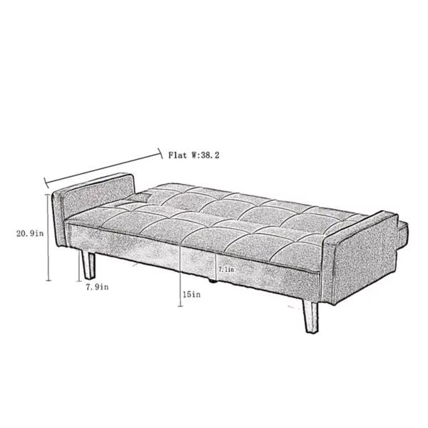 Grey Linen Sofa Bed, Convertible Sleeper Sofa with Arms, Solid Wood Feet and Plastic Centre Legs
