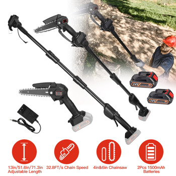 2-in-1 Cordless Pole Saw, Brushless Mini Chainsaw Cordless with Pole, 2 Pack 21500mAh Batteries Powered Pole Saws for Tree Trimming, 13ft Reach Electric Saw for Trees With Pole