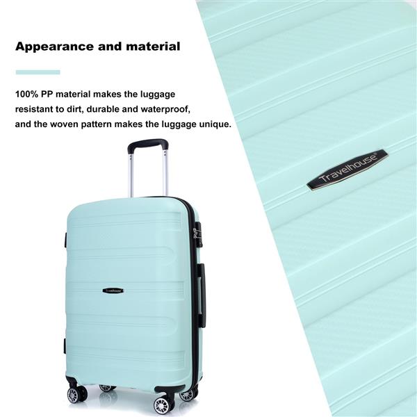 Hardshell Suitcase Spinner Wheels PP Luggage Sets Lightweight Durable Suitcase with TSA Lock,3-Piece Set (20/24/28) ,Light Green