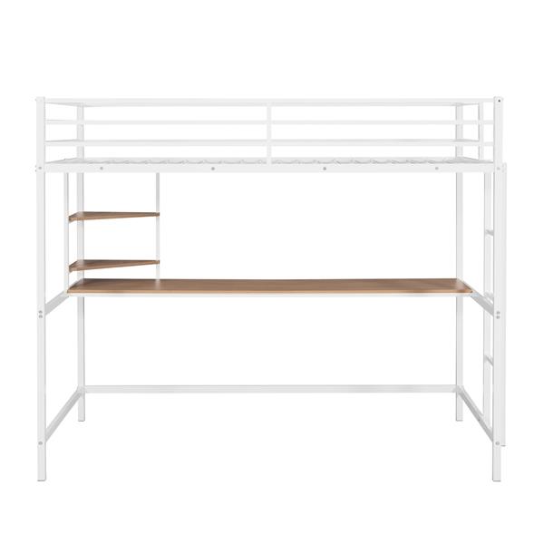 Twin Metal Loft Bed with Desk and Shelve,White