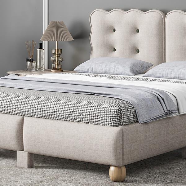 Full Size Upholstered Platform Bed with Support Legs,Beige