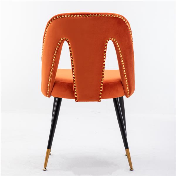 Furniture, Collection Modern | Contemporary Velvet Upholstered Dining Chair with Nailheads and ld Tipped Black Metal Legs, Orange，Set of 2