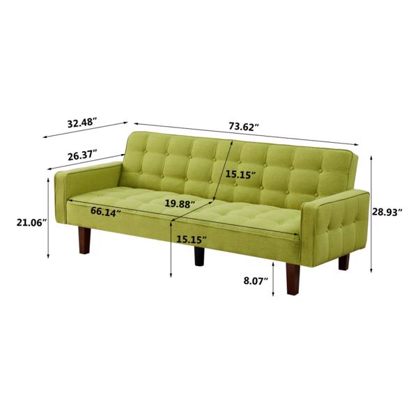 Green, Linen Futon Sofa Bed 73.62 Inch Fabric Upholstered Convertible Sofa Bed, Minimalist Style for Living Room, Bedroom.