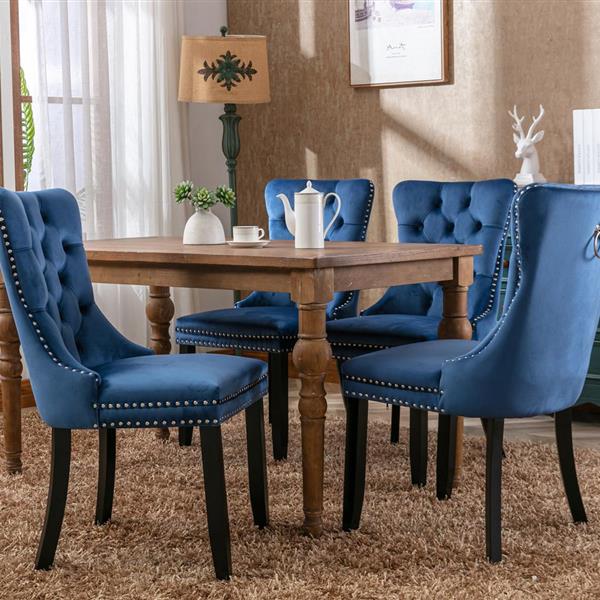 Modern, High-end Tufted Solid Wood Contemporary Velvet Upholstered Dining Chair with Wood Legs Nailhead Trim 2-Pcs Set,Blue