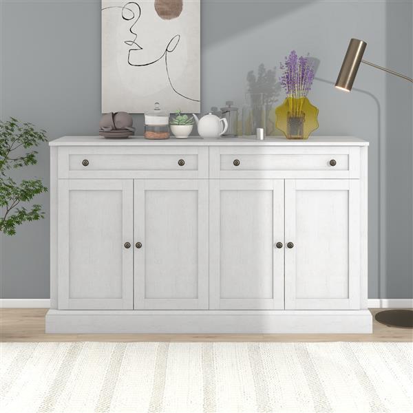 Kitchen Sideboard Storage Buffet Cabinet with 2 Drawers & 4 Doors Adjustable Shelves for Dining Room, Living Room (Antique White)