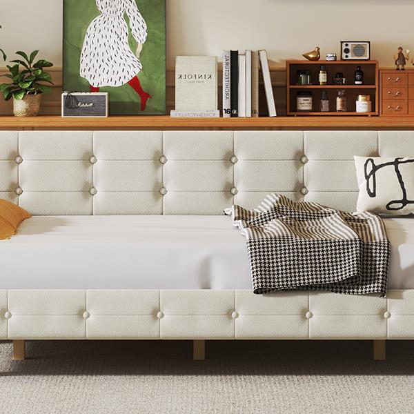 Twin Size Upholstered Daybed with 4 Support Legs, White