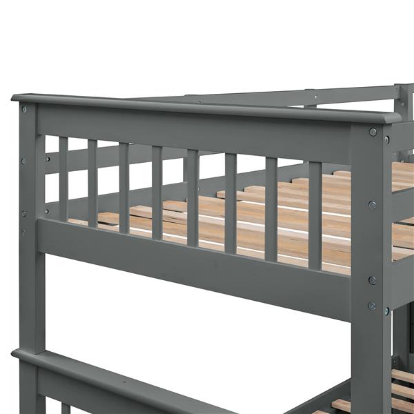 Stairway Twin-Over-Full Bunk Bed with Storage and Guard Rail for Bedroom, Gray color