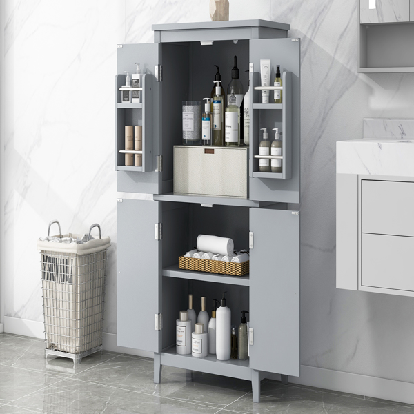 Bathroom Storage Cabinet, Cabinet with Two Doors and Drawers, Adjustable Shelf, MDF Board, Grey  