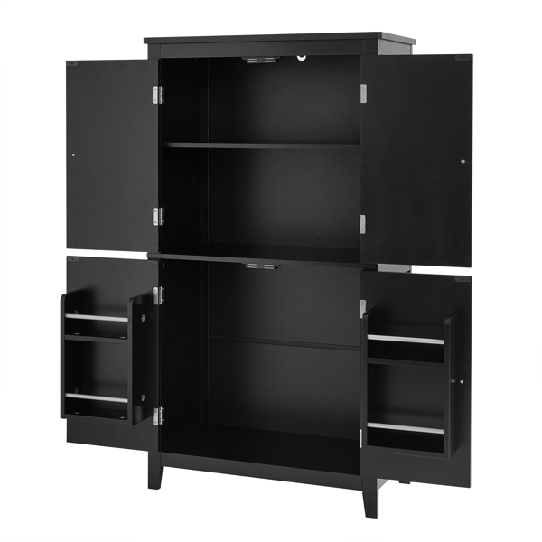 Elegant Bathroom Floor Storage Cabinet, Bathroom Storage Unit, Freestanding Cabinet with 4 Doors, Adjustable Shelves, Adaptable Shelves, Black 