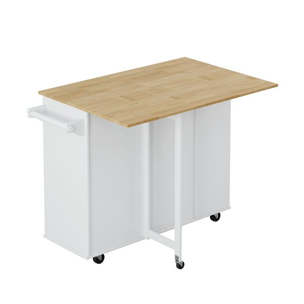 Multi-Functional Kitchen Island Cart with Stylish and Minimalist Bar Stools, Combination Set, Convenient and Practical (White Kitchen Island + Wood Color Bar Stools)