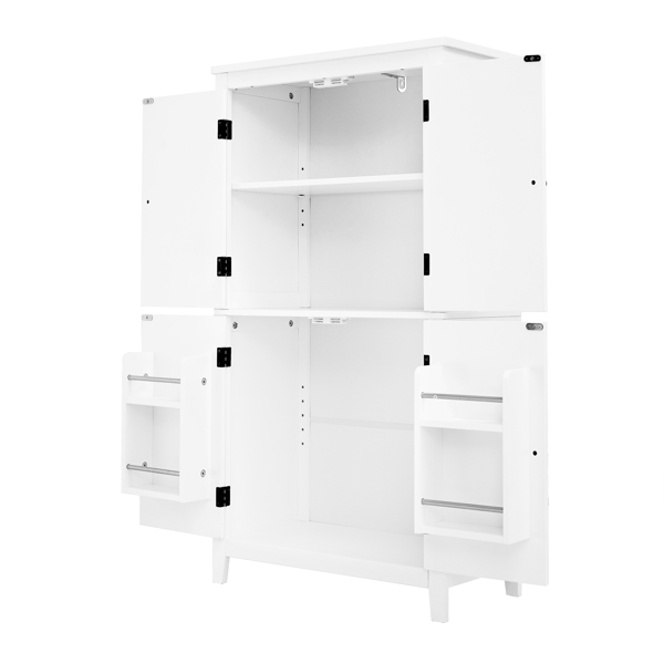 Elegant Bathroom Floor Storage Cabinet, Bathroom Storage Unit, Freestanding Cabinet with 4 Doors, Adjustable Shelves, Adaptable Shelves, White 