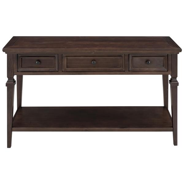 Classic Retro Style Console Table with Three Top Drawers and Open Style Bottom Shelf, Easy Assembly (Espresso)