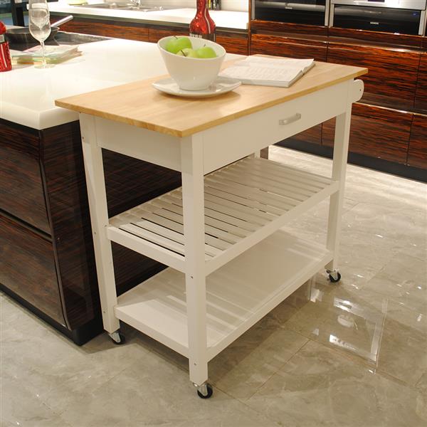 Kitchen Island & Kitchen Cart, Mobile Kitchen Island with Two Lockable Wheels, Simple Design to Display Foods and Utensil Clearly, One Big Drawer Keeps Kitchen Ware from Dust.