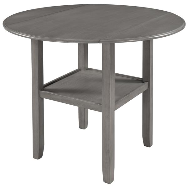 Farmhouse Round Counter Height Kitchen Dining Table with Drop Leaf  and One Shelf for Small Places, Gray