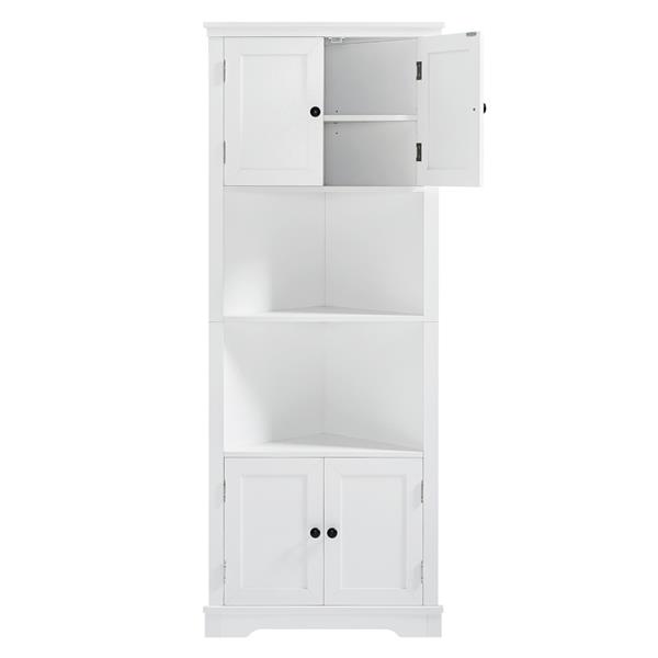 Tall Bathroom Storage Cabinet, Corner Cabinet with Doors and Adjustable Shelf, MDF Board, White