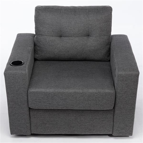 Modern Swivel Accent Sofa Chair, Ernomic Casual 90 Degree Swivel Single Sofa Seat with Drink Holder Living Room Chair ,Soft Egyptian Velvet Sofa Chair (Grey)