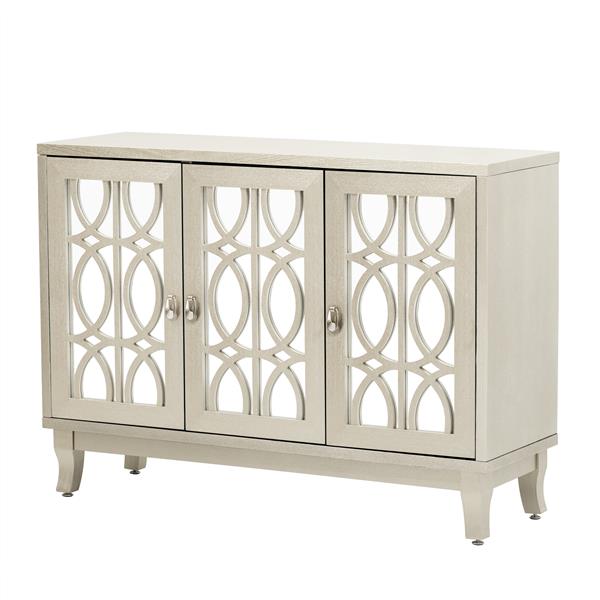 Sideboard with Glass Doors, 3 Door Mirrored Buffet Cabinet with Silver Handle for Living Room, Hallway, Dining Room (Champagne ld)