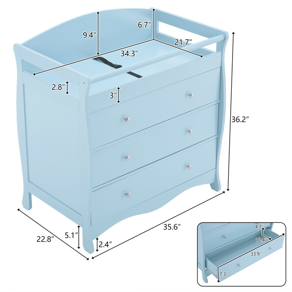 3-layer Drawer with Safety Belt Blue 90.5*58*92cm Wooden Bed Density Board Baby