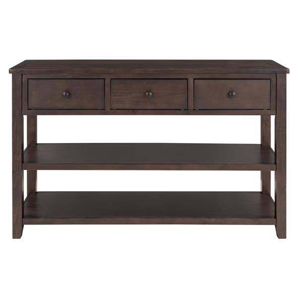 Retro Design Console Table with Two Open Shelves, Pine Solid Wood Frame and Legs for Living Room (Espresso)