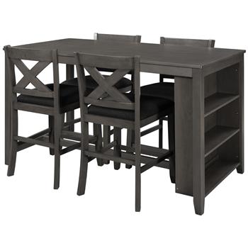 5 Pieces Counter Height Rustic Farmhouse Dining Room Wooden Bar Table Set with 4 Chairs, Gray