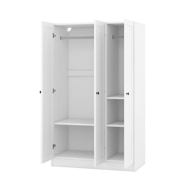 3-Door Shutter Wardrobe with shelves, White