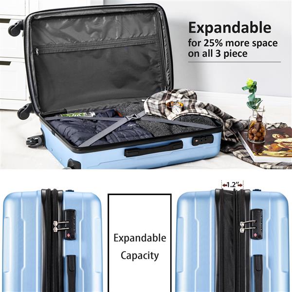 Expanable Spinner Wheel 2 Piece Luggage Set ABS Lightweight Suitcase with TSA Lock 20inch+24inch