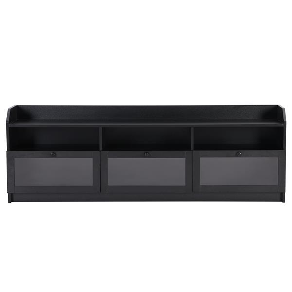 Sleek & Modern Design TV Stand with Acrylic Board Door, Chic Elegant Media Console for TVs Up to 65", Ample Storage Space TV Cabinet with Black Handles, Black