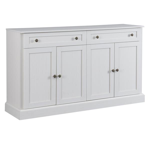 Kitchen Sideboard Storage Buffet Cabinet with 2 Drawers & 4 Doors Adjustable Shelves for Dining Room, Living Room (Antique White)