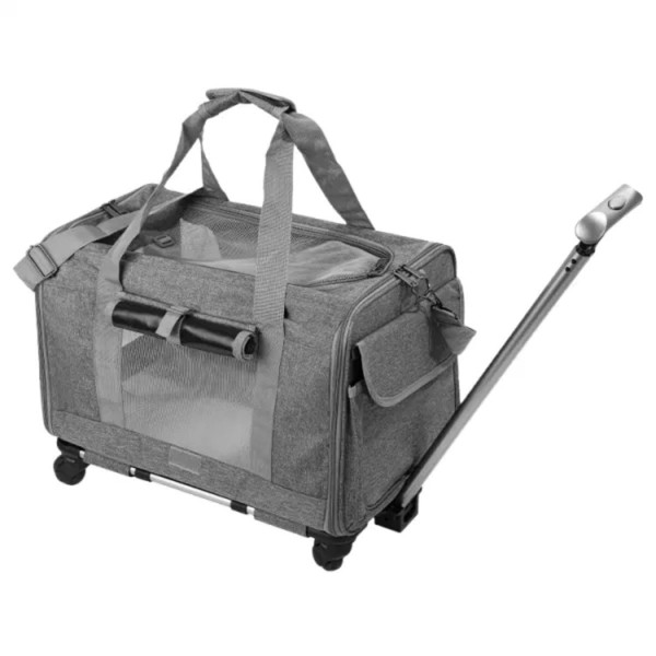 1pc Cat Dog Carrier with Wheels Airline Approved Rolling Pet Carrier with Telescopic Handle Shoulder Strap