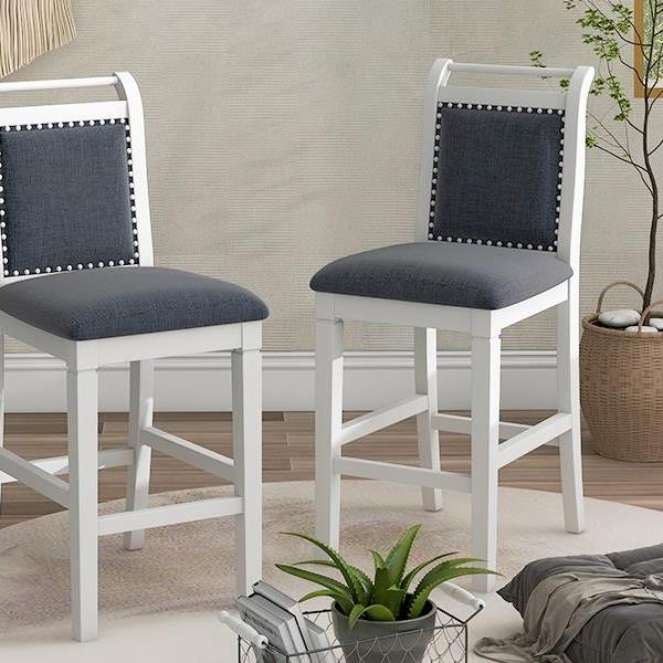 3-Piece Wood Counter Height Drop Leaf  Dining Table Set with 2 Upholstered Dining Chairs for Small Place, White+Gray