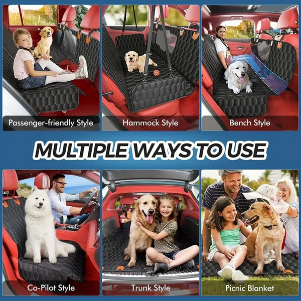 Dog rear seat cover, waterproof car seat protector with side wings, scratch resistant dog rear seat cover, durable anti slip dog hammock suitable for cars, trucks, and SUV