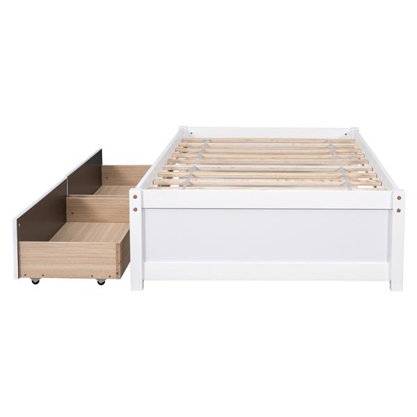 Twin Bed with 2 Drawers, Solid Wood, No Box Spring Needed ,White