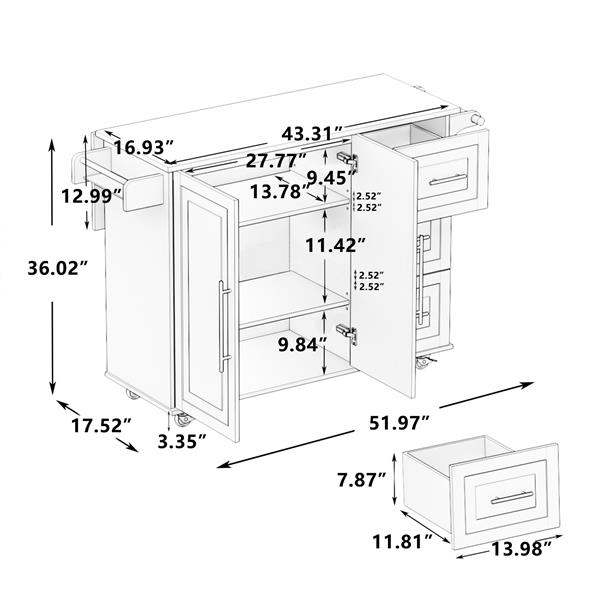 Kitchen Island Cart with 2 Door Cabinet and Three Drawers,43.31 Inch Width with Spice Rack,Towel Rack (White)