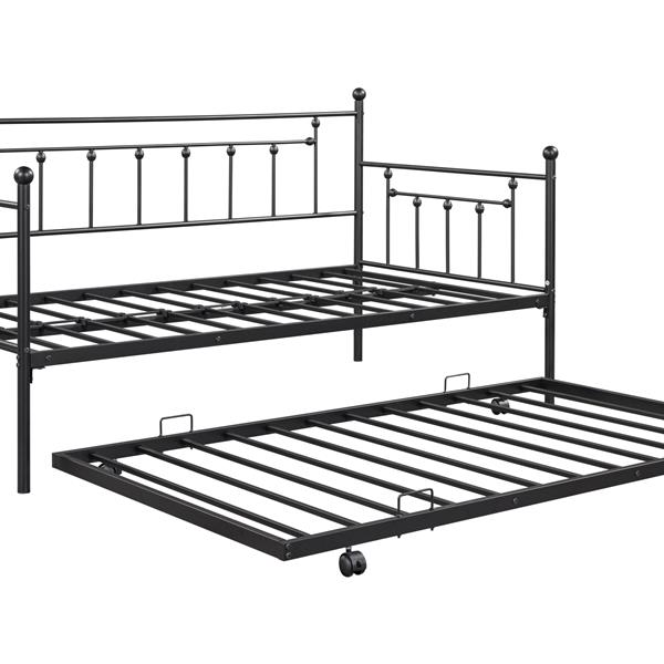 Metal Twin Daybed with Trundle/ Heavy-duty Sturdy Metal/ Noise Reduced/ Trundle for Flexible Space/ Vintage Style/ No Box Spring Needed