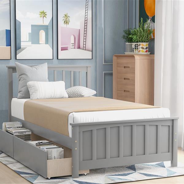 Twin size Platform Bed with Two Drawers, Gray