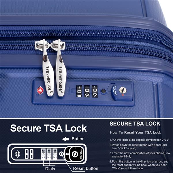 Expandable Hardshell Suitcase Double Spinner Wheels PP Luggage Sets Lightweight Durable Suitcase with TSA Lock,3-Piece Set (20/24/28) ,Navy