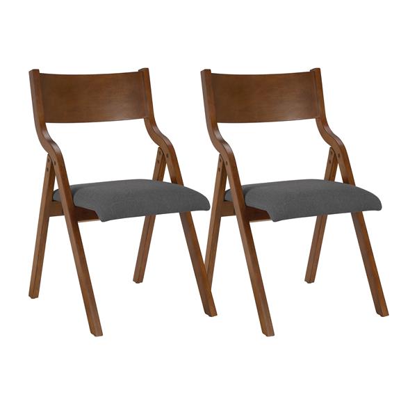 Upholstered folding Dining chair, space saving, easy to carry, Dining Room, 2-Pack-Grey+Walnut