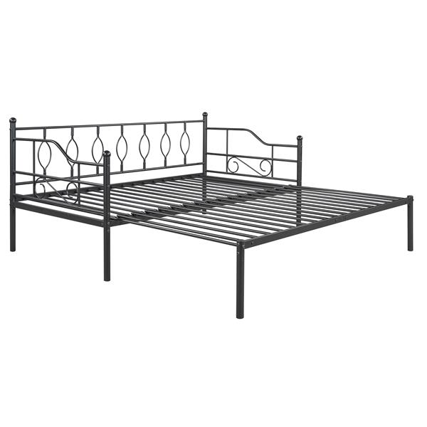 Twin Size Metal Daybed with Trundle, Daybed with Slat No Box required Black