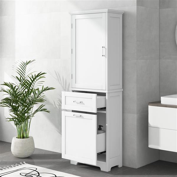 Tall Bathroom Storage Cabinet, Freestanding Storage Cabinet with Two Different Size Drawers and Adjustable Shelf, MDF Board with Painted Finish, White