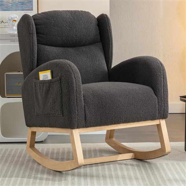 Fabric Rocking Chair With Packet Wood Legs,Dark Gray