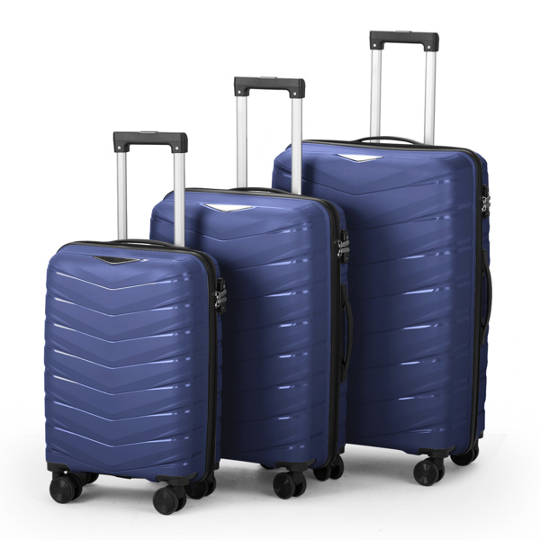 FCH V-shaped stripes 3-in-1 PP trolley case 20in 24in 28in PP iron trolley classic color - dark blue (grain pattern)