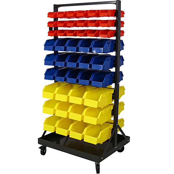 90 Parts Bin Shelving Storage Organizer with Locking Wheels for Shop Garage and Home