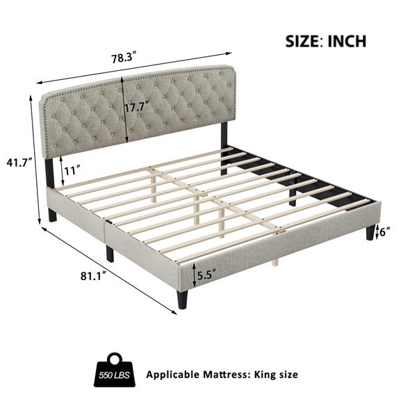 King size Adjustable Headboard with Fine Linen Upholstery and Button Tufting for Bedroom,  Wave Top  cream White