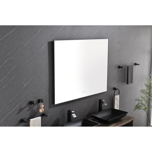 48x36 Inch LED Backlit Bathroom Mirror with Metal Frame, Wall Mounted Vanity Mirror with Smart Touch Button, Anti-Fog, Memory Function, 3 Colors, Stepless Dimmable Makeup Mirror