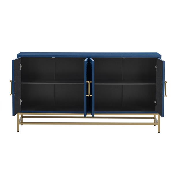 Retro-Style Sideboard with Adjustable Shelves, Rectangular Metal Handles and Legs for  Kitchen, Living room, and Dining Room  (Navy)