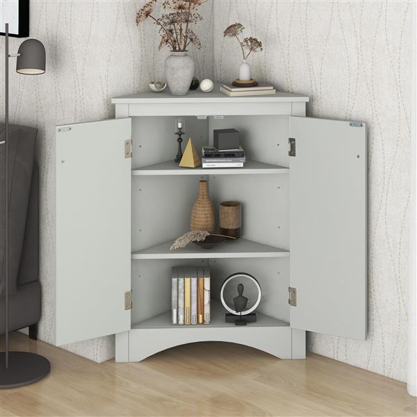 Grey Triangle Bathroom Storage Cabinet with Adjustable Shelves, Freestanding Floor Cabinet for Home Kitchen